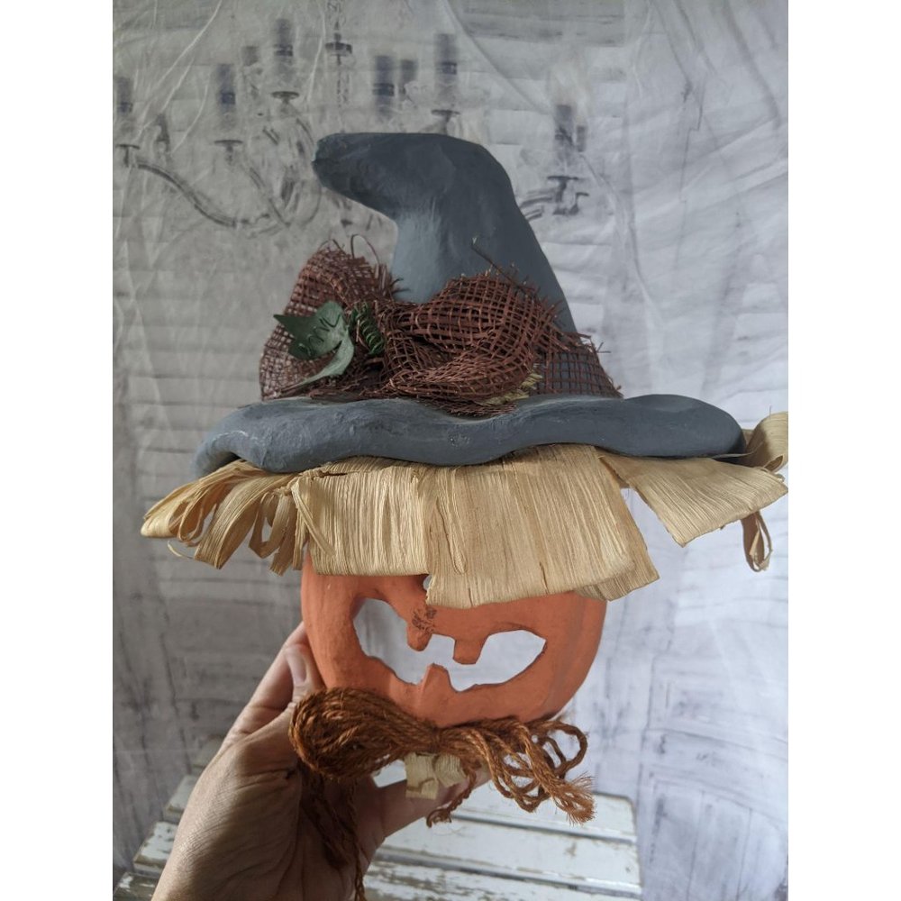 Midwest importers paper mache scarecrow‎ pumpkin fa